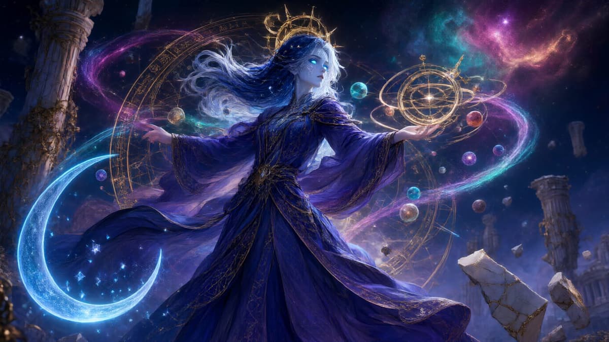 Celestial Mage Cosmic Spell Game Concept