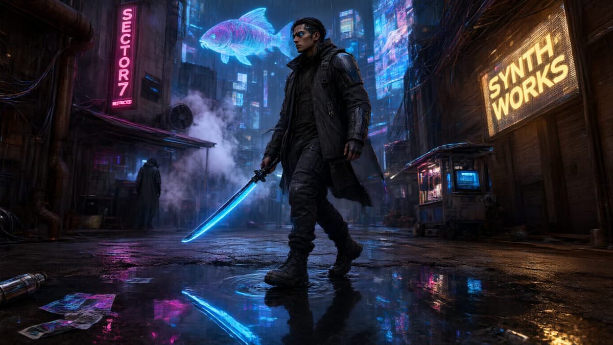 Cyberpunk Street Samurai Neon Rain Alley