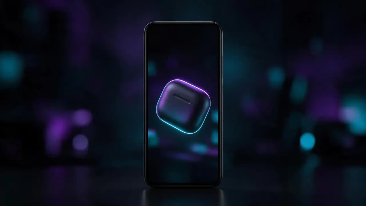 A vertical product video preview glowing on a phone in a dark studio