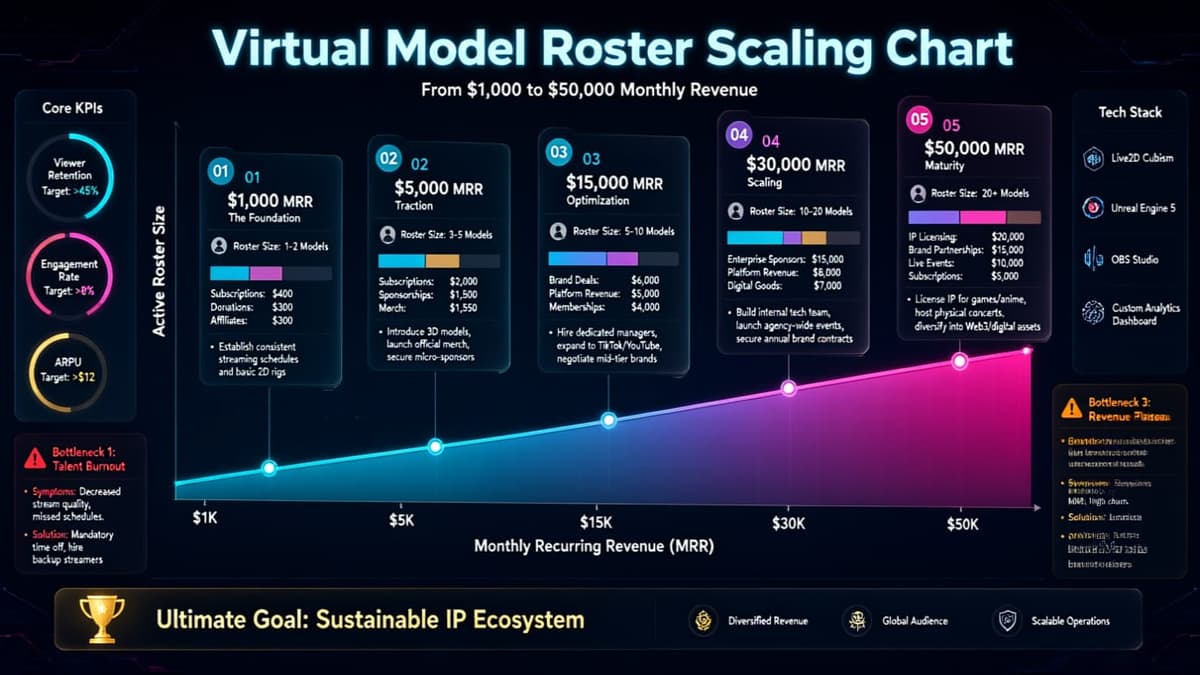 Virtual Model Agency Roster Scaling ($1k to $50k/mo)