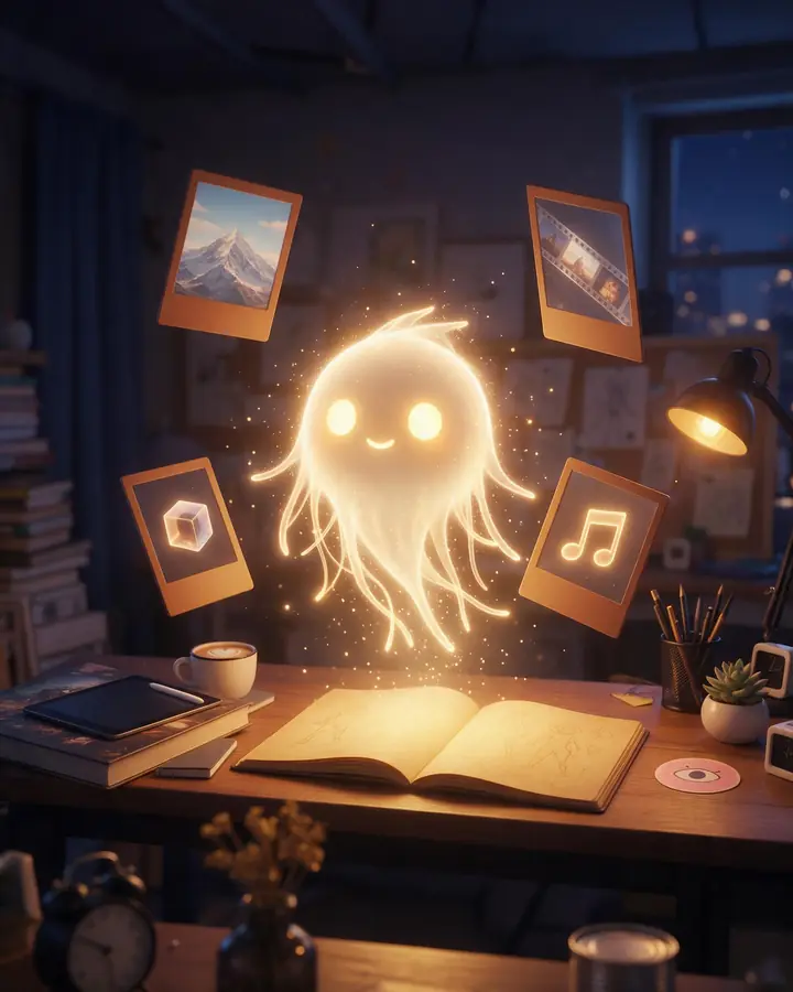 A glowing mascot — a Kenerate Agent starter